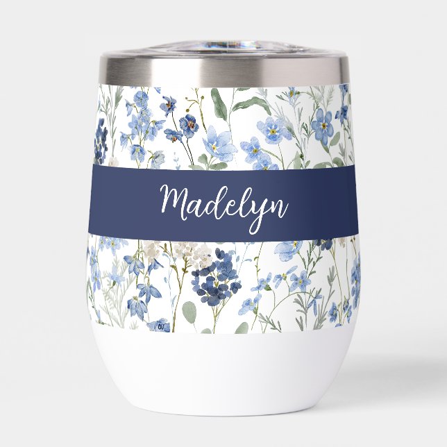 Blue Wildflower Watercolor Monogram Name (Front)