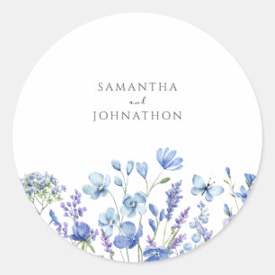 Blue Wildflower Watercolor Wedding  Classic Round Sticker