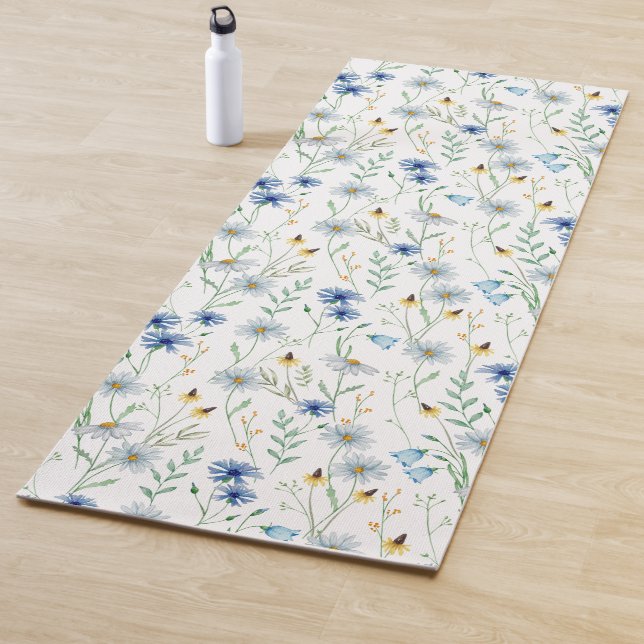 Blue Wildflower Watercolor Yoga Mat (In Situ)