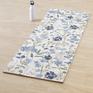 Blue Wildflower Watercolor Yoga Mat