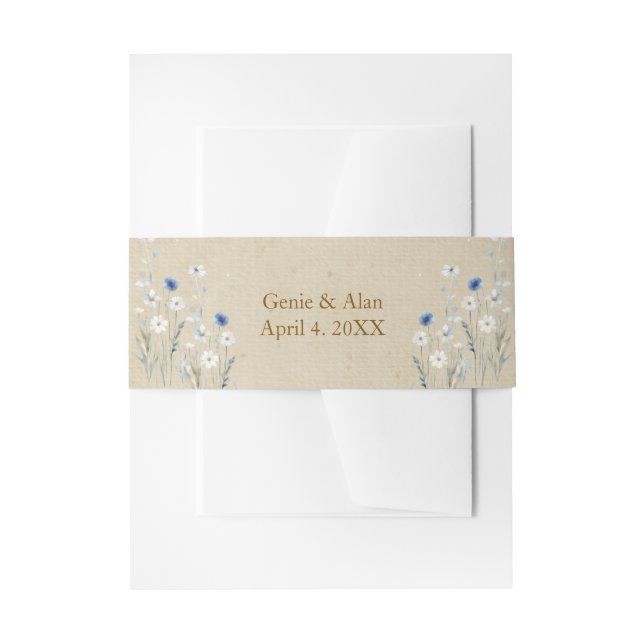 Blue Wildflower Wedding Invitation Belly Band (Front Example)