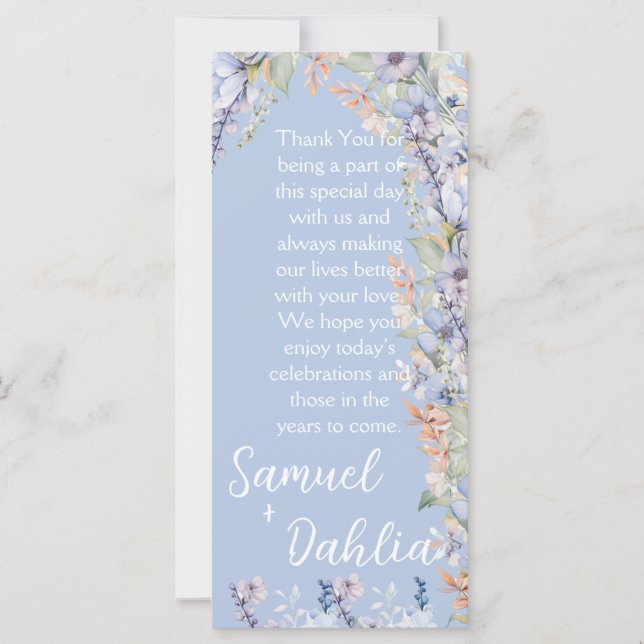 Blue Wildflower Wedding Reception Thank You (Front)