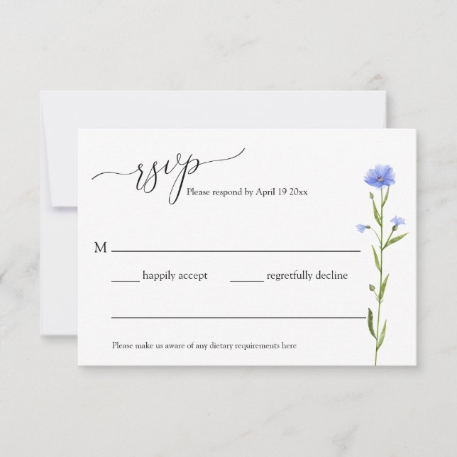 Blue Wildflower Wedding Rsvp Enclosure Card (Front)
