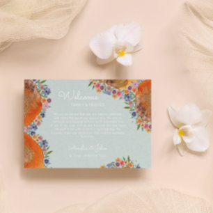 Blue Wildflower Wedding Welcome Gift Bag Basket Place Card