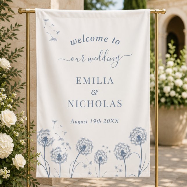 Blue Wildflower Wedding Welcome Signage Banner (Creator Uploaded)