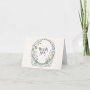 Blue Wildflower Wreath Elegant Botanical  Thank You Card