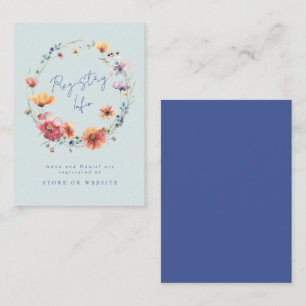 Blue Wildflower Wreath Wedding Registry Info Enclosure Card