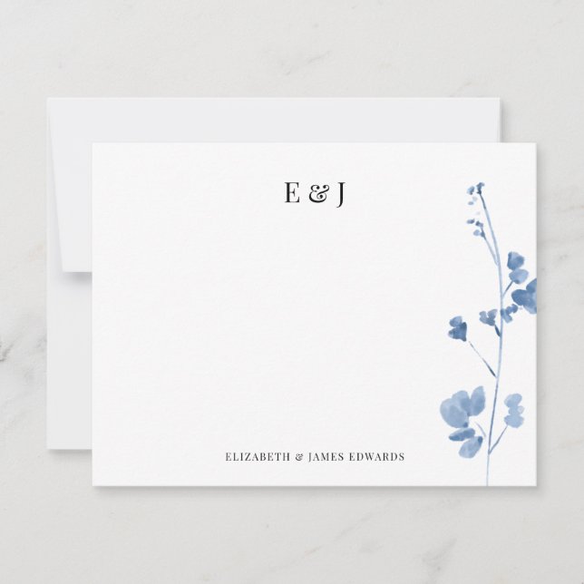 Blue Wildflowers Classic Elegant Couple Initials Card (Front)
