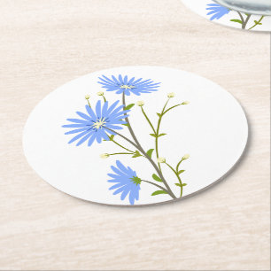 Blue Wildflowers Daisies Flower Wedding Party Round Paper Coaster