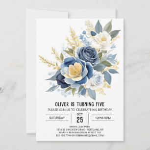 Blue Wildflowers Floral Birthday Invitation