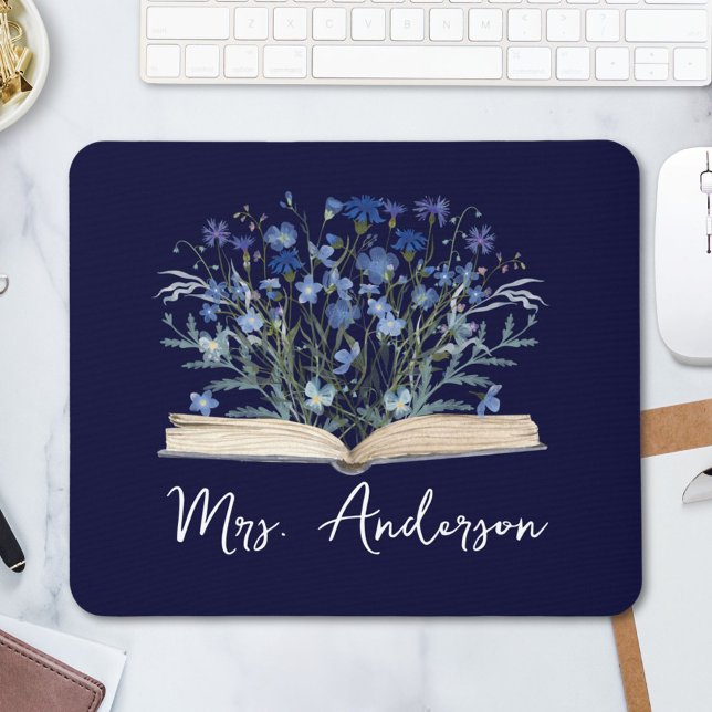 Blue Wildflowers Grow From Book Teacher Mouse Pad (In situ)