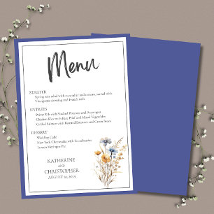 Blue Wildflowers Modern Elegant Floral Wedding Menu