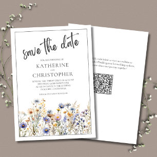 Blue Wildflowers Modern Elegant Floral Wedding Save The Date