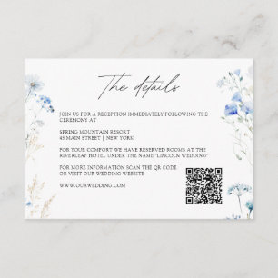 Blue Wildflowers Monogram Wedding Details QR Code Enclosure Card