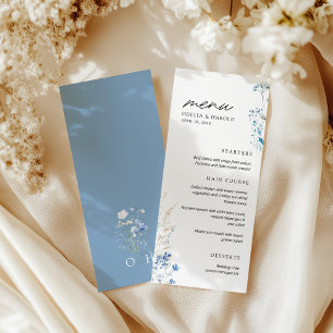 Blue Wildflowers Monogram Wedding Flat Menu