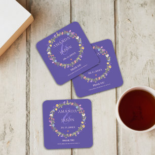 Blue Wildflowers Purple Yellow Floral Wedding Coaster