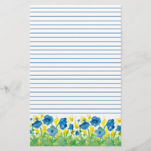 Blue Wildflowers Royal Poppies Lined Stationery