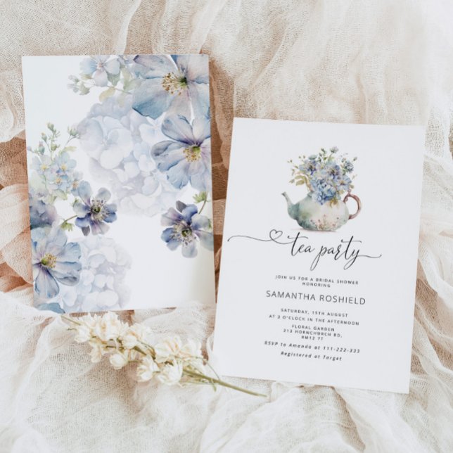 Blue wildflowers tea party bridal shower invitation (Creator Uploaded)