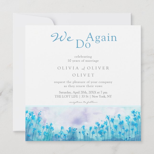 Blue Wildflowers Vow Renewal Invitation (Front)