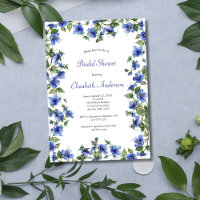 Blue Wildflowers Watercolor Elegant Bridal Shower