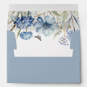 Blue Wildflowers Watercolor Floral Wedding Envelope