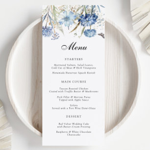 Blue Wildflowers Watercolor Floral Wedding Menu