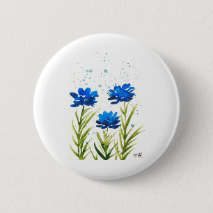 Blue wildflowers watercolor girly chic 6 cm round badge