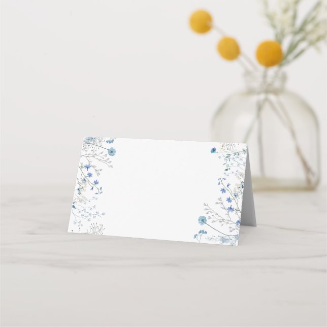 blue wildflowers watercolor place card (Front)