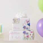 Blue Wildflowers Wedding/Shower Congratulations  Wrapping Paper<br><div class="desc">Gorgeous pink and blue wildflowers also personalised with bride and groom's names.
Designed for bridal shower or wedding,  anniversary and the like.</div>