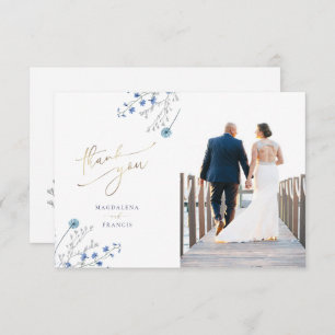 blue wildflowers wedding thank you card
