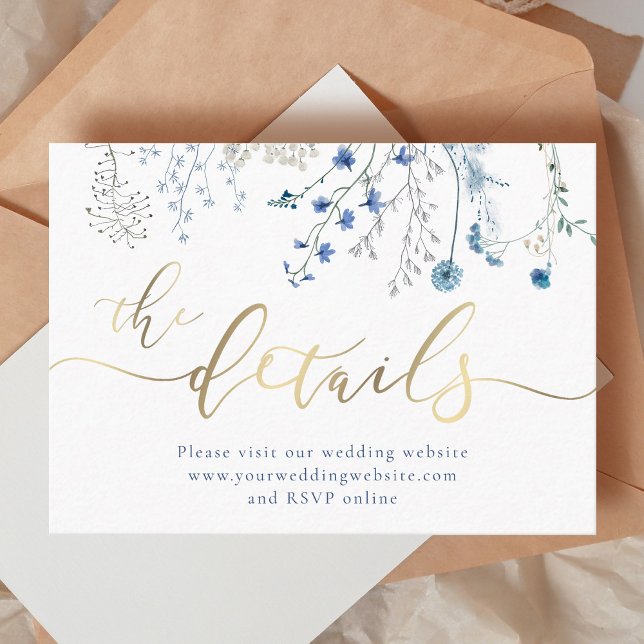 Blue wildflowers Wedding Website Enclosure Card (Creator Uploaded)