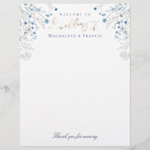 blue wildflowers wedding welcome letterhead