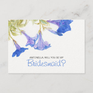 Blue Will you Be my Bridesmaid Blue Flowers Invitation