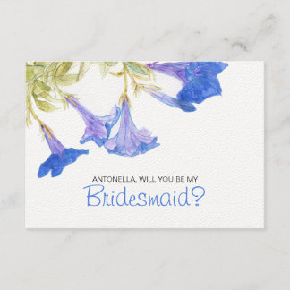 Blue Will you Be my Bridesmaid Blue Flowers Invitation