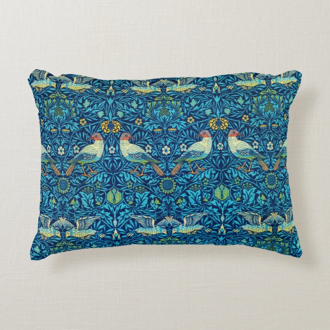 Blue William Morris Art Birds Pillow (Front)