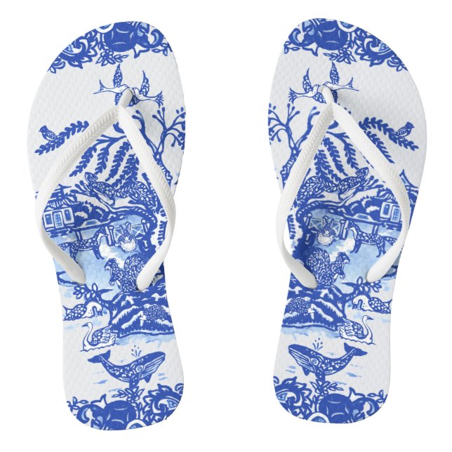 Blue Willow Animal Oriental Garden Whimsical Fox Jandals (Footbed)