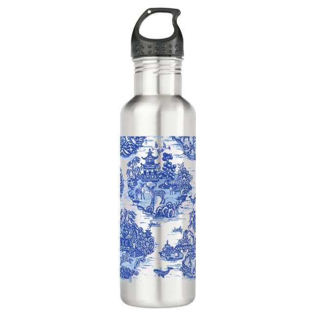 Blue Willow Animal Rabbit Deer Fox Bird Toile 710 Ml Water Bottle (Front)