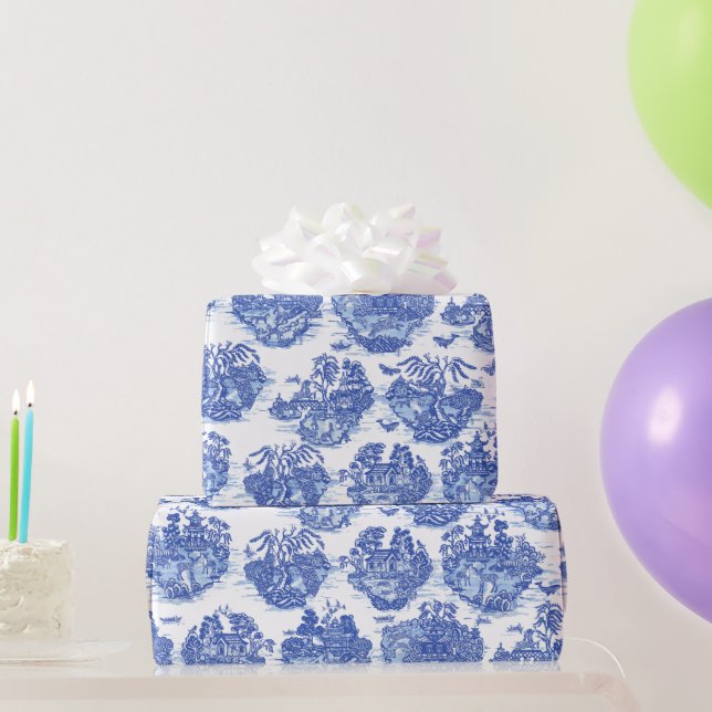 Blue Willow Animal Rabbit Deer Fox Toile Unique  Wrapping Paper (Party Gifts)