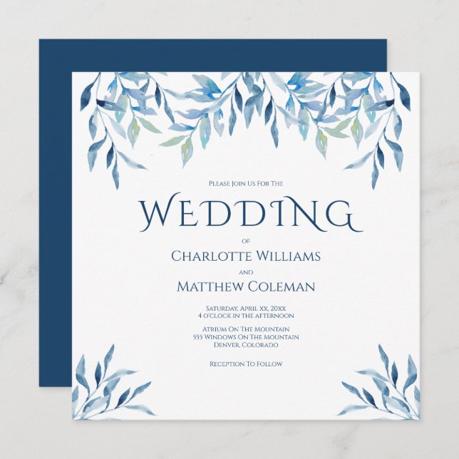 Blue Willow Branches, Watercolor, Wedding Invitation (Front/Back)
