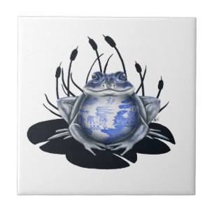 Blue Willow Bull Frog Ceramic Tile