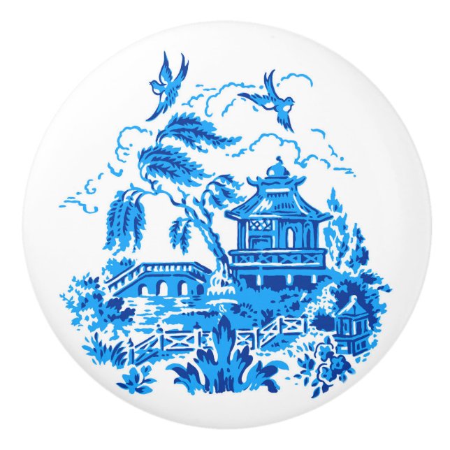 Blue Willow China Design Ceramic Cabinet Knob v2 (Front)