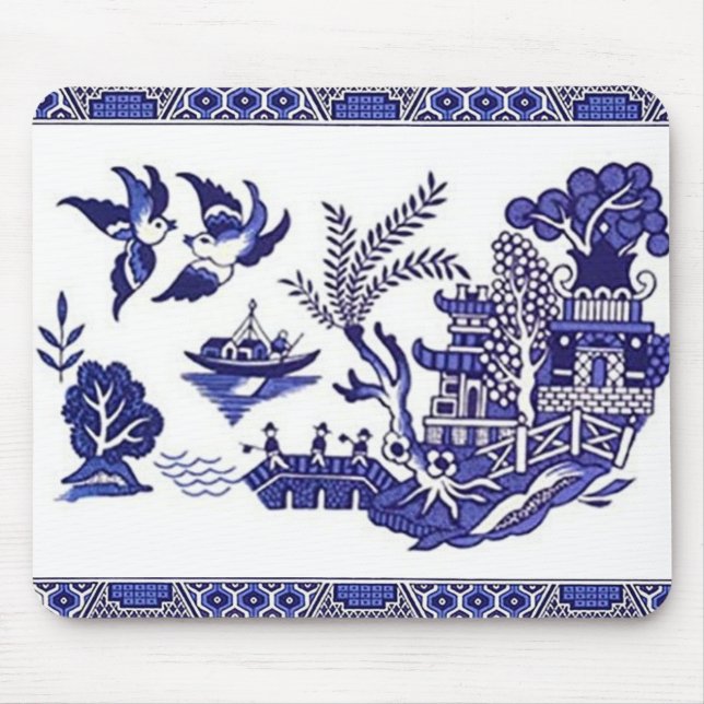 Blue Willow China Design Mouse Pad (Front)