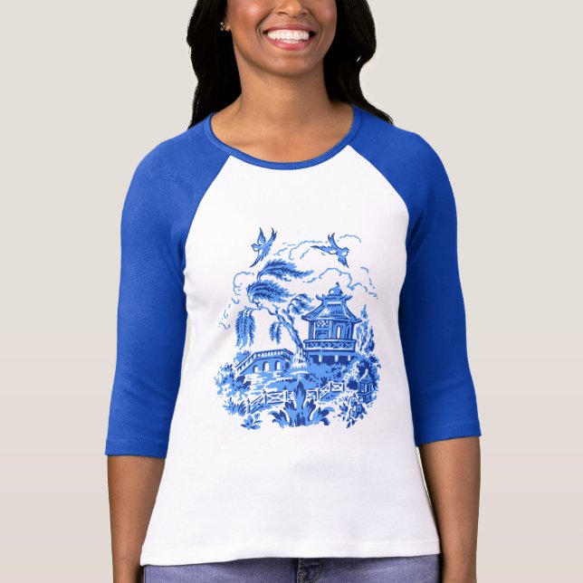 Blue Willow China Design Raglan T-Shirt (Front)