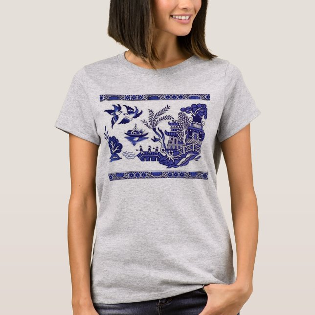 Blue Willow China Design Transparent Background T-Shirt (Front)