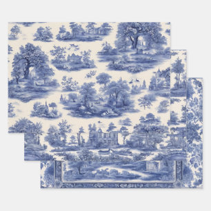 Blue willow Decoupage Set of Three  Wrapping Paper Sheet