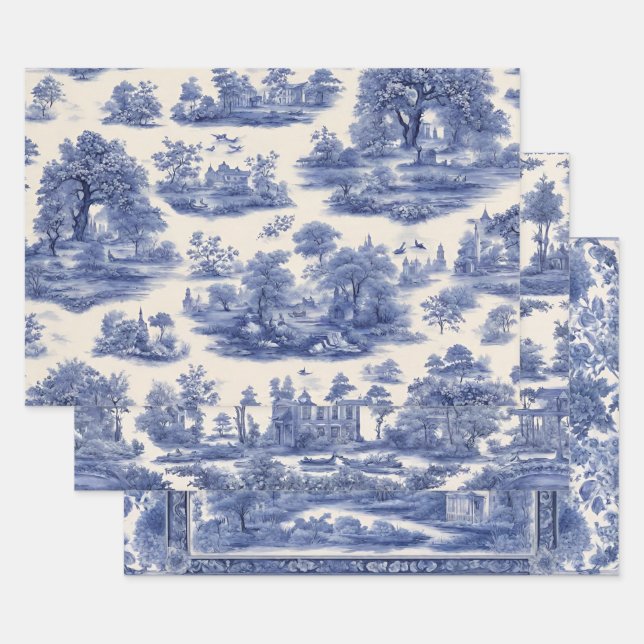 Blue willow Decoupage Set of Three  Wrapping Paper Sheet (Set)