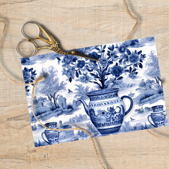 Blue Willow Decoupage Vase Floral Tissue Paper (Creator Uploaded)