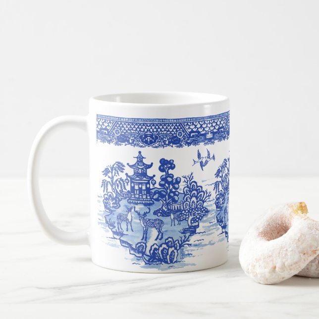 Blue Willow Deer Isle of Animals Classic Fun Art Coffee Mug (With Donut)
