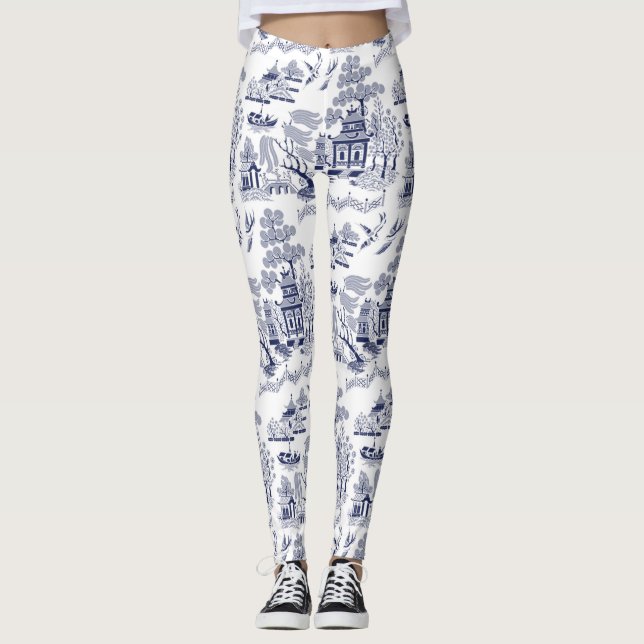 Blue Willow Design Leggings (Front)