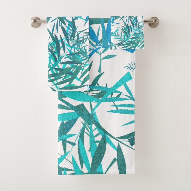 Blue Willow Leaves Bath Towel Set (Insitu)